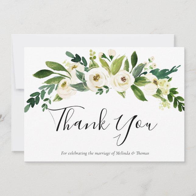 Carte De Remerciements Blanc Botanique Floral Élégant Fiançailles de mari (Devant)