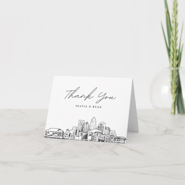 Carte de remerciements blanc croquis Charlotte Sky (Devant)