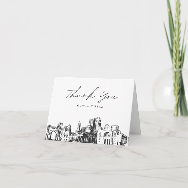 Carte de remerciements blanc de croquis Skyline Co (Devant)