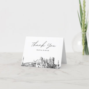 Carte de remerciements blanc de croquis Skyline d'