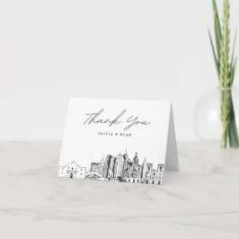 Carte de remerciements blanc de croquis Skyline de