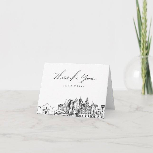 Carte de remerciements blanc de croquis Skyline de (Devant)