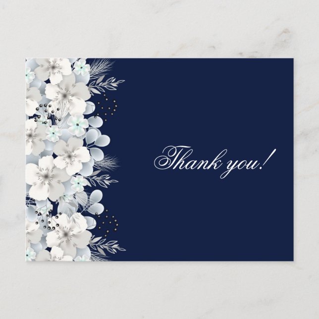 Carte de remerciements blanc fleur sakura bleu mar (Devant)