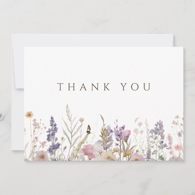 Carte de remerciements blanc Fleur sauvage Boho si (Devant)