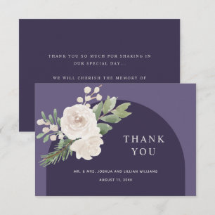 Carte De Remerciements Blanc Floral hiver Botanique violet Mariage