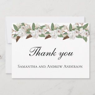Carte De Remerciements Blanc Magnolia Floral Élégant Mariage formel