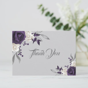 Carte De Remerciements blanc pourpre poussiéreux fleurs gris