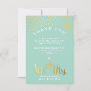 Carte De Remerciements Blanc rustique de menthe de confettis d'or de