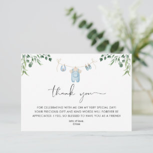 Carte De Remerciements Blanchisserie Baby shower bleu verdure
