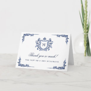 Carte De Remerciements Blason Dessiné à la Main Monogramme Mariage
