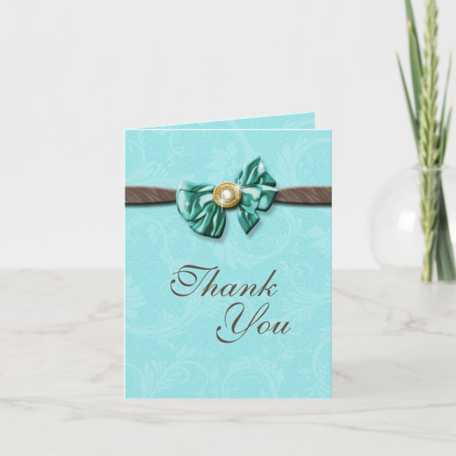 Carte De Remerciements Bleu aqua marron gemme arc floral (Devant)