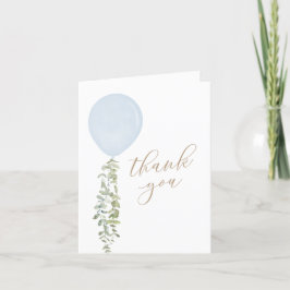 Carte De Remerciements Bleu Aquarelle Balloon Eucalyptus Boy Baby shower