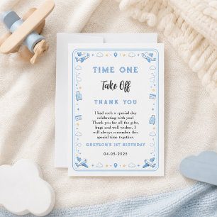 Carte De Remerciements Bleu Aviation Avion Temps Un 1er Anniversaire