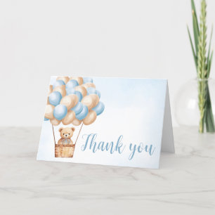 Carte De Remerciements Bleu Bear Hot Air Balloon