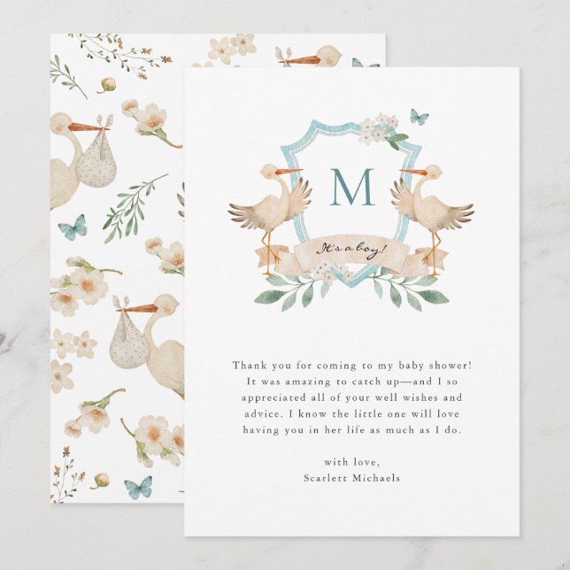 Carte de remerciements Bleu Bébé (Devant / Derrière)