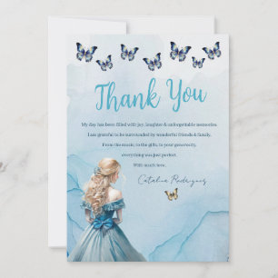 Carte De Remerciements Bleu Beurre d'or Princesse Quinceañera