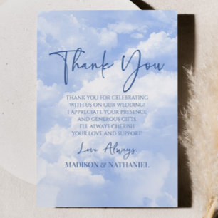 Carte De Remerciements Bleu blanc brillant nuages Mariage