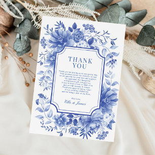 Carte De Remerciements Bleu Blanc Chinoiserie Floral Porcelaine Mariage