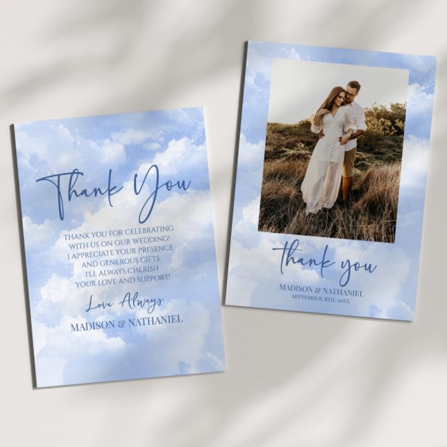 Carte De Remerciements Bleu blanc éclat nuages Mariage Photo personnalisé (Créateur téléchargé)