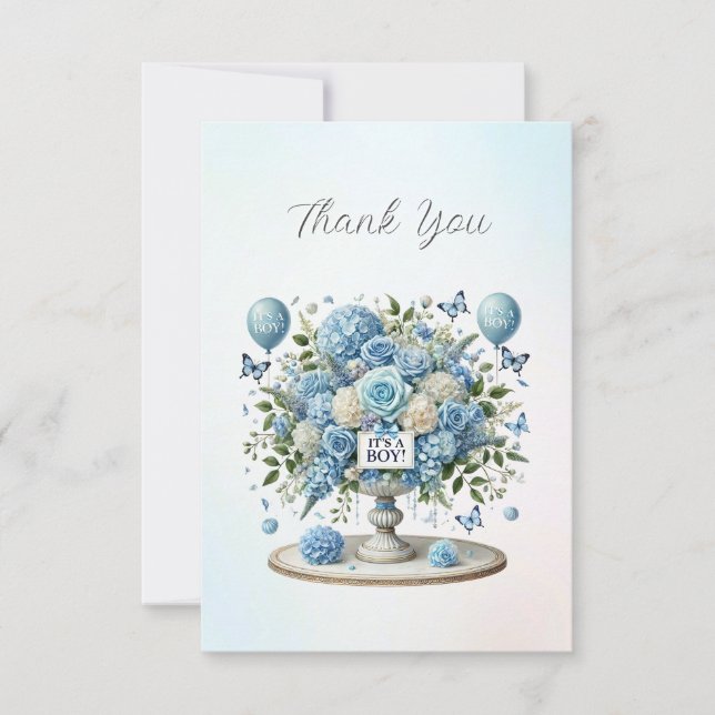 Carte De Remerciements Bleu blanc Vase Floral (Devant)