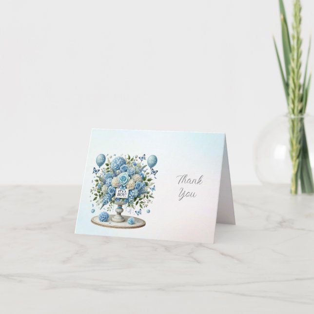 Carte De Remerciements Bleu blanc Vase Floral (Devant)