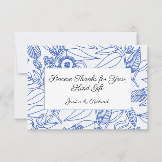 Carte De Remerciements Bleu Botanique Mariage floral personnalisé