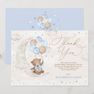 Carte De Remerciements Bleu Brown Ours Teddy Ballons Nuages Etoiles Lune