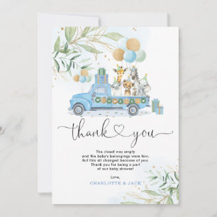Carte De Remerciements Bleu Chic Gold Green Wild Jungle Baby Animaux