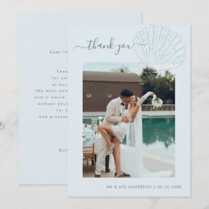 Carte De Remerciements Bleu côtier coquillage photo mariage dessin à la m
