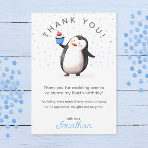 Carte De Remerciements Bleu cupcake pingouin célébration anniversaire gar