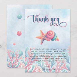 Carte De Remerciements Bleu de corail sous le Baby shower Sea Marine Life