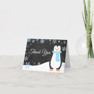 Carte de remerciements Bleu de Pingouin d'hiver