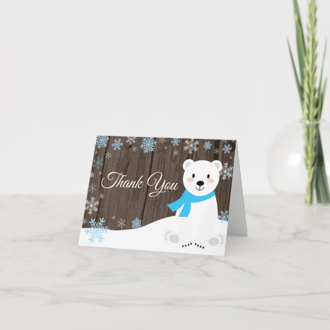 Carte De Remerciements Bleu d'Ours polaire d'hiver (Devant)