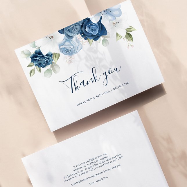 Carte De Remerciements Bleu Dusty Floral Eucalyptus Mariage botanique (Créateur téléchargé)