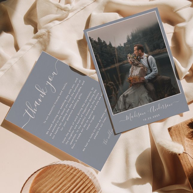 Carte De Remerciements Bleu Dusty moderne avec deux Mariages photo (Créateur téléchargé)