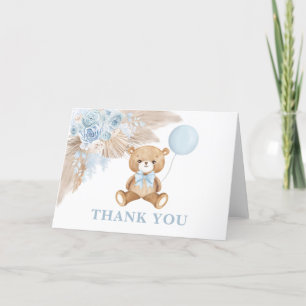Carte De Remerciements Bleu Dusty Ours Teddy Balloon Bébé Garçon plié