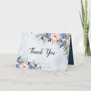 Carte De Remerciements Bleu Dusty Pêche Blush Botanique Floral Mariage Th