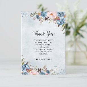Carte De Remerciements Bleu Dusty Pêche Blush Fête des mariées Botanique