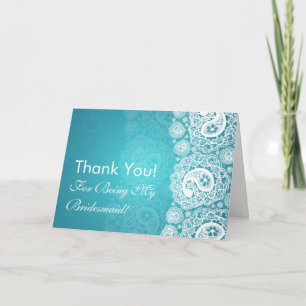 Carte De Remerciements Bleu élégant de dentelle de Paisley de demoiselle