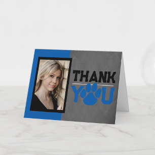 Carte De Remerciements Bleu et noir Pawprint Graduation Plier 2 photo