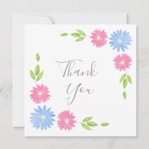 Carte De Remerciements Bleu et rose Aquarelle