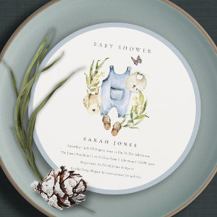 Carte De Remerciements Bleu Feuillage Boy Vêtements Baby shower Invitatio