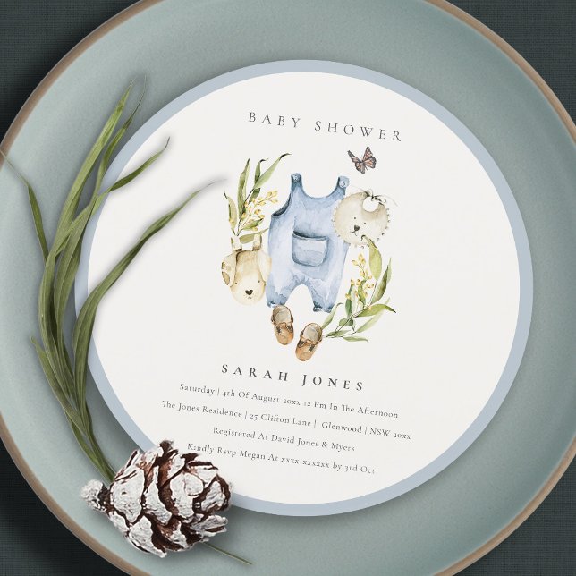 Carte De Remerciements Bleu Feuillage Boy Vêtements Baby shower Invitatio (Créateur téléchargé)