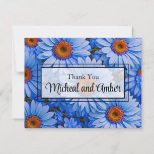 Carte De Remerciements Bleu floral bleu tournesol bleu marguerites motif