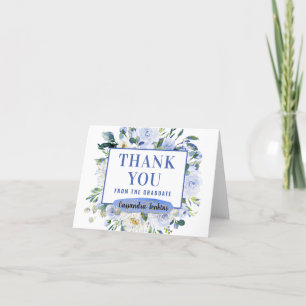 Carte De Remerciements Bleu Floral Rose Graduation
