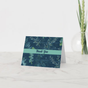 Carte De Remerciements Bleu foncé et Feuilles verts Turquoises