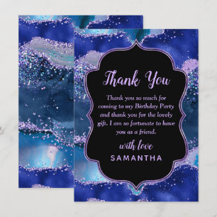 Carte De Remerciements Bleu foncé et mauve Océan Agate Anniversaire