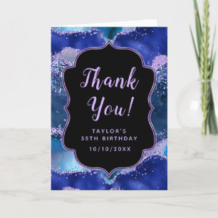Carte De Remerciements Bleu foncé et mauve Océan Agate Anniversaire