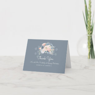 Carte De Remerciements Bleu français et rose poussiéreux Élégant floral M