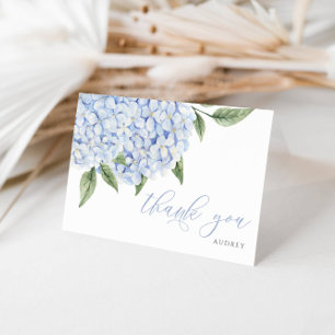 Carte De Remerciements Bleu Hydrangea Aquarelle Fleurs Script